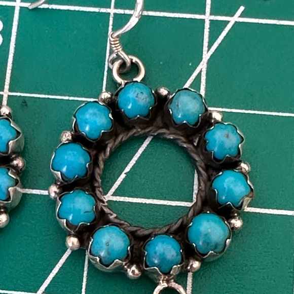 Sold 🦋 Turquoise Southwestern handmade 925 solid sterling, silver hoop earrings - Picture 2 of 11
